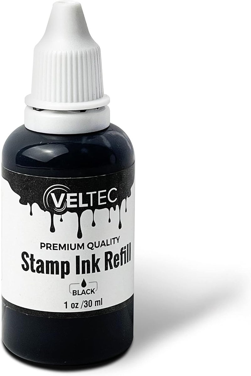 Veltec Self-Inking Stamp Refill Ink, Squeeze Bottle – 1 oz. (Black) - Image 1